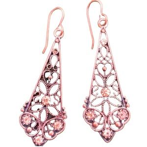 Copper ornate crystal earrings.